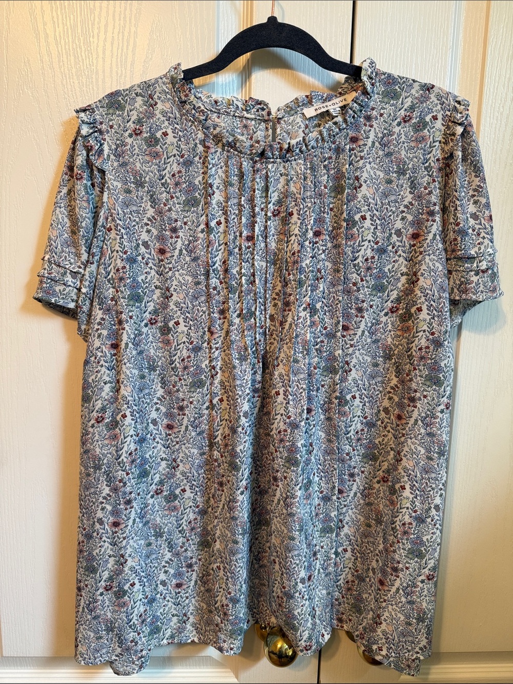 Rose & Olive Light Blue Floral Ruffle Blouse